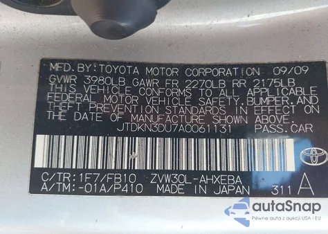 2010 Toyota Prius Ii z USA, uszkodzony, nr VIN JTDKN3DU7A0061131